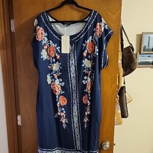 Bloomchic Navy Dress with Floral Embroidery